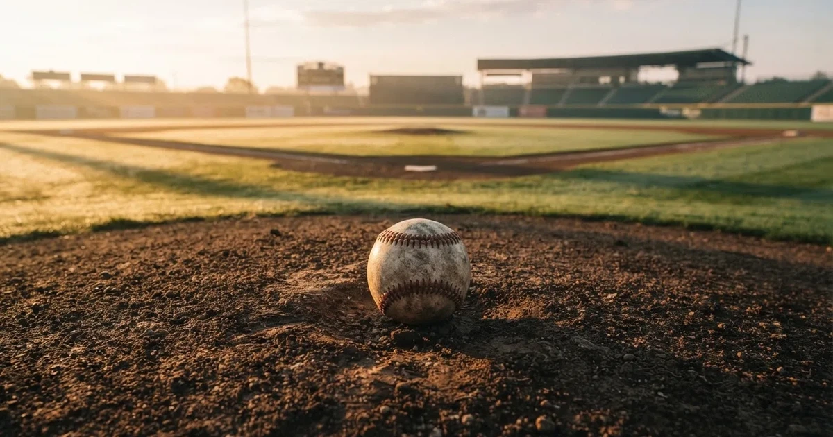 Een voetbal op de middenstip van een grasveld in het ochtendlicht